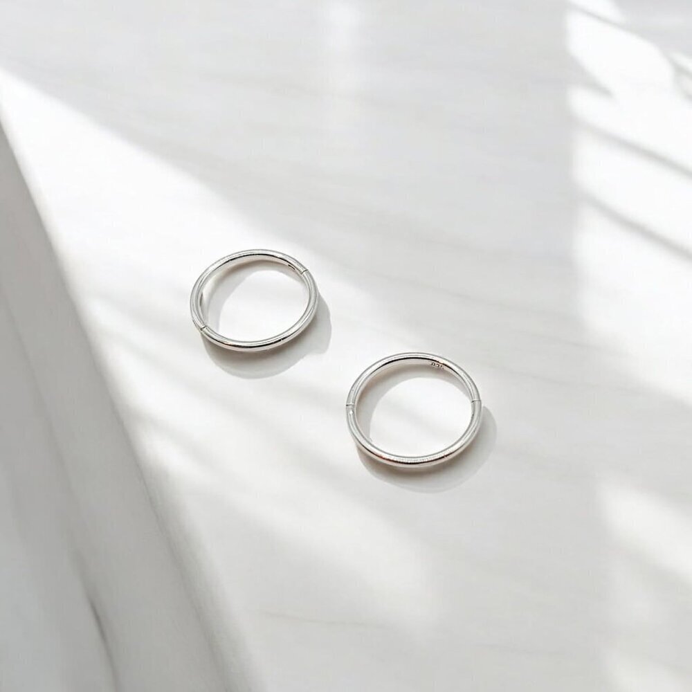 Sterling Silver Hoop Earrings Hypoallergenic Hinged Continuous Wear 8-14mm - Picture 4 of 9